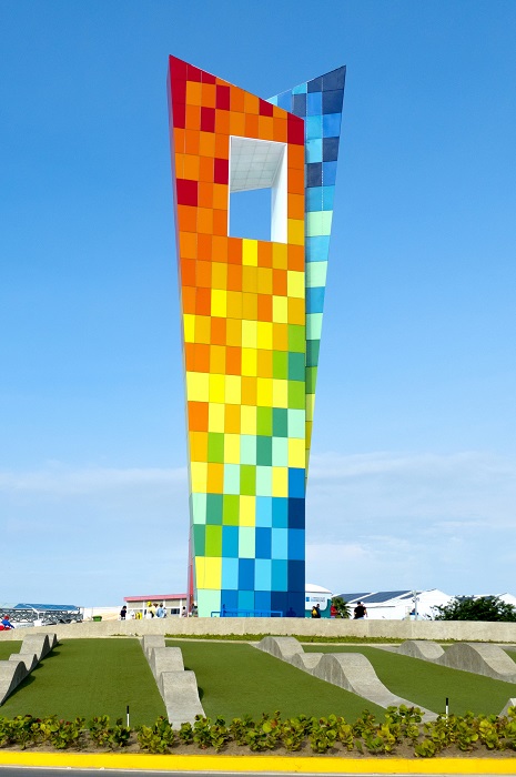 multi-colored glass building