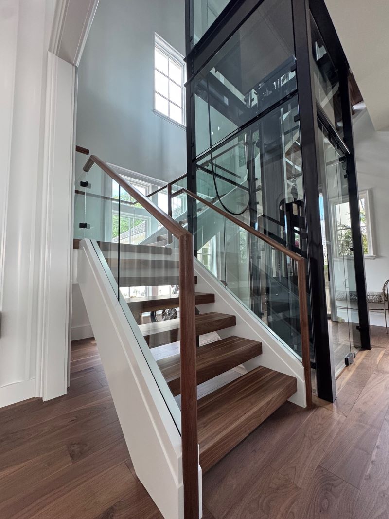 glass railing and elevator