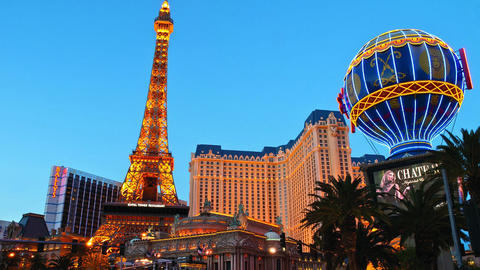 Evening scene outside Paris Las Vegas Hotel