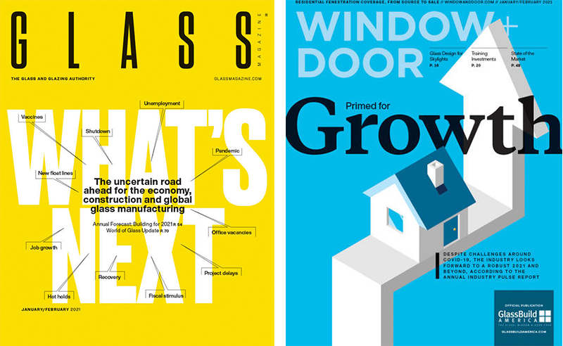 2021 covers for Glass Magazine and Window + Door Magazine