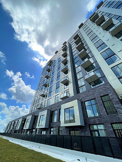 exterior of a multi-story apartment building