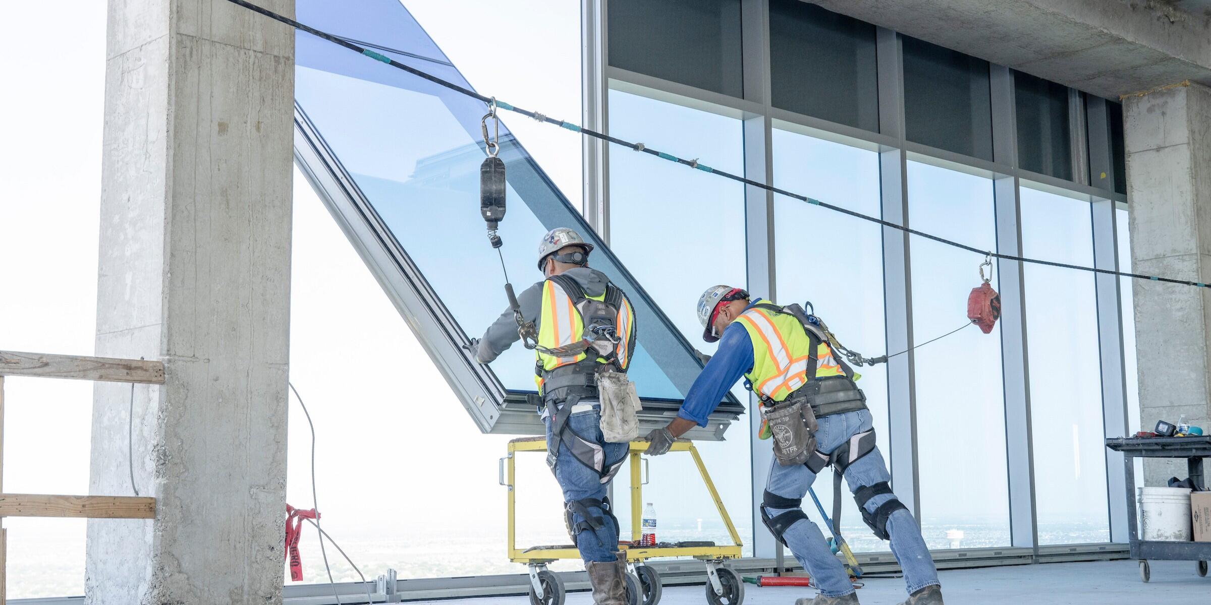 glaziers install curtain wall